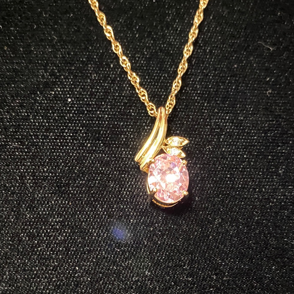 Vintage Gold plated sterling silver pink crystal Pendant and 18” chain Necklace - Picture 10 of 15